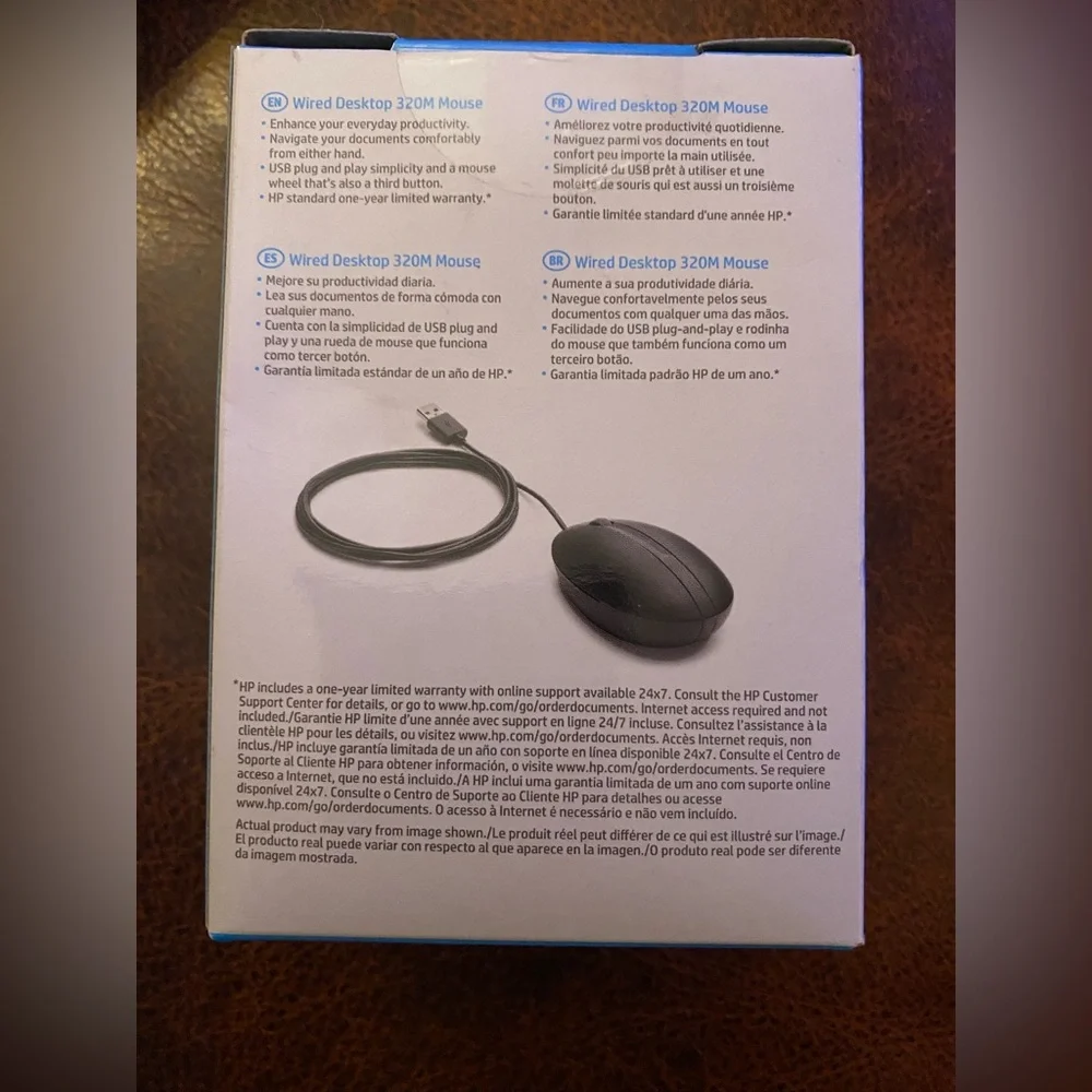 New HP Wired Desktop 320M Mouse - Black (NWT)